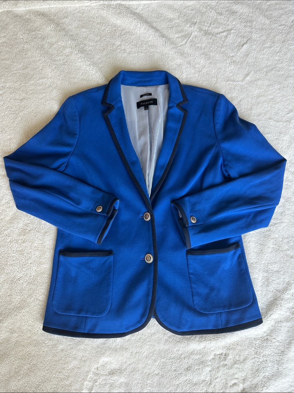 Talbots Cobalt Blue Blazer with Navy Trim- Large